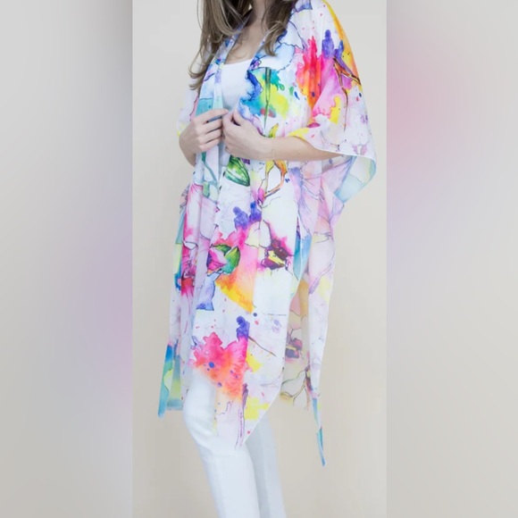 NWT Museum Art Ruana Rhuana Kimono Cover-Up OS “Watercolor Flowers” - Picture 6 of 10